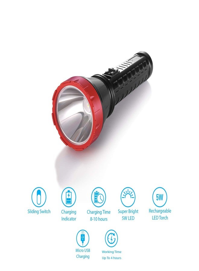 Syska Starlight 5W Micro USB Rechargeable Emergency Light with 2600mAh Built-in Power Bank (Black-Red) - Image 3